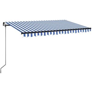vidaXL Manual Retractable Awning 450x350 cm Blue and White - Awning vidaXL Manual Retractable Awning 450x350 cm Blue and White - Awning