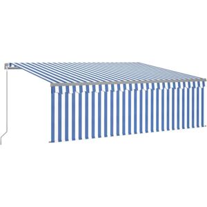 vidaXL Manual Retractable Awning with Blind&LED 4x3m Blue & White - Awning vidaXL Manual Retractable Awning with Blind&LED 4x3m Blue & White - Awning