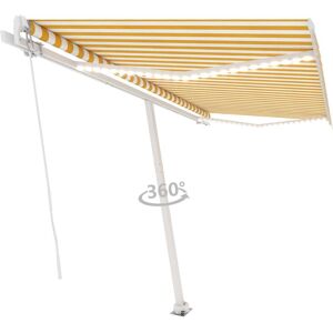 vidaXL Manual Retractable Awning with LED - 450x300 cm - Yellow & White - Awning vidaXL Manual Retractable Awning with LED - 450x300 cm - Yellow & White - Awning