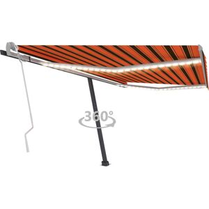 vidaXL Manual Retractable Awning with LED 400x300 cm Orange and Brown - Retractable Awning vidaXL Manual Retractable Awning with LED 400x300 cm Orange and Brown - Retractable Awning