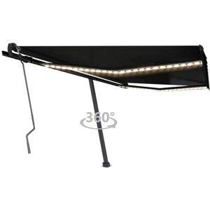 vidaXL Käsikäyttöinen vetokäyttöinen markiisi LEDillä - 400x350 cm - Antrasiitti - Parveke vidaXL Käsikäyttöinen vetokäyttöinen markiisi LEDillä - 400x350 cm - Antrasiitti - Parveke