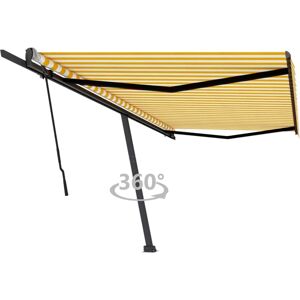 vidaXL Freestanding Manual Retractable Awning 500x350 cm Yellow/White Outdoor - Awning vidaXL Freestanding Manual Retractable Awning 500x350 cm Yellow/White Outdoor - Awning