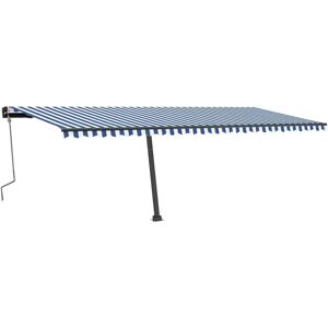 vidaXL Freestanding Manual Retractable Awning 600x350 cm Blue/White Outdoor - Awning vidaXL Freestanding Manual Retractable Awning 600x350 cm Blue/White Outdoor - Awning