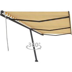 vidaXL Freestanding Manual Retractable Awning 600x350 cm Yellow/White Outdoor - Awning vidaXL Freestanding Manual Retractable Awning 600x350 cm Yellow/White Outdoor - Awning