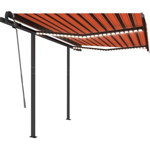 vidaXL Manual Retractable Awning with LED 3.5x2.5 m Orange and Brown - Awning vidaXL Manual Retractable Awning with LED 3.5x2.5 m Orange and Brown - Awning