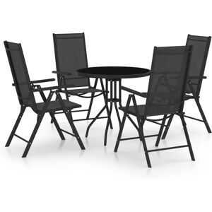 vidaXL Garden Dining Set 5 Piece Aluminium Textilene Black - Garden Dining Set vidaXL Garden Dining Set 5 Piece Aluminium Textilene Black - Garden Dining Set