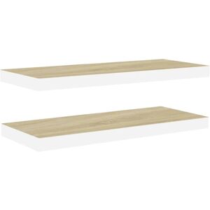 vidaXL 2x Floating Wall Shelves Oak & White MDF Wall Ledge Rack - Wall Shelves vidaXL 2x Floating Wall Shelves Oak & White MDF Wall Ledge Rack - Wall Shelves