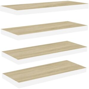 vidaXL 4x Floating Wall Shelves Oak & White MDF Wall Ledge Rack Hanging Shelf - Wall Shelves vidaXL 4x Floating Wall Shelves Oak & White MDF Wall Ledge Rack Hanging Shelf - Wall Shelves