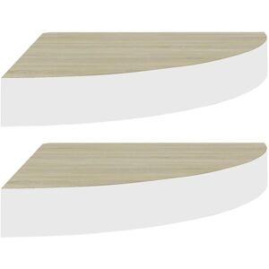vidaXL Wall Corner Shelves White & Oak Set of 2 - Wall Shelves vidaXL Wall Corner Shelves White & Oak Set of 2 - Wall Shelves
