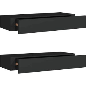 vidaXL 2x Wall-mounted Drawer Shelves Black MDF Floating Cabinet Wall Shelf - Wall-mounted Drawer Shelves vidaXL 2x Wall-mounted Drawer Shelves Black MDF Floating Cabinet Wall Shelf - Wall-mounted Drawer Shelves