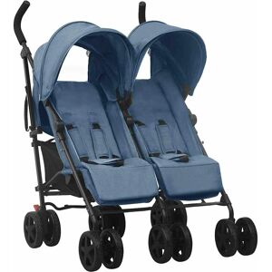 vidaXL Geschwister-Kinderwagen Marineblau Stahl - Doppelkinderwagen vidaXL Geschwister-Kinderwagen Marineblau Stahl - Doppelkinderwagen