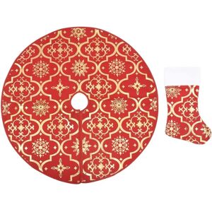 vidaXL Luxury Christmas Tree Skirt with Sock Red Fabric Xmas Tree Base Mat vidaXL Luxury Christmas Tree Skirt with Sock Red Fabric Xmas Tree Base Mat