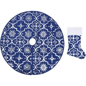 vidaXL Luxury Christmas Tree Skirt with Sock Blue Fabric - Christmas Tree Base Mat vidaXL Luxury Christmas Tree Skirt with Sock Blue Fabric - Christmas Tree Base Mat