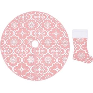 vidaXL Luxury Christmas Tree Skirt with Sock Pink Fabric - Christmas Tree Base Mat vidaXL Luxury Christmas Tree Skirt with Sock Pink Fabric - Christmas Tree Base Mat