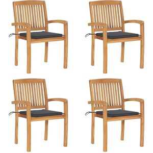vidaXL Stapelbare Teak-Gartenstühle mit Kissen - Gartenstühle vidaXL Stapelbare Teak-Gartenstühle mit Kissen - Gartenstühle