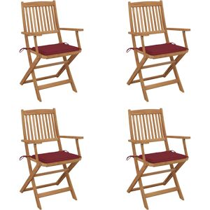 vidaXL Klappbare Gartenstühle - Akazie, Rot Kissen, 8 Stück vidaXL Klappbare Gartenstühle - Akazie, Rot Kissen, 8 Stück