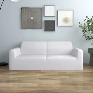 vidaXL 2-Seater Stretch Couch Slipcover - White Polyester Jersey Sofa Cover vidaXL 2-Seater Stretch Couch Slipcover - White Polyester Jersey Sofa Cover