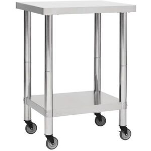 vidaXL Stainless Steel Kitchen Work Table with Wheels - 60x45x85 cm vidaXL Stainless Steel Kitchen Work Table with Wheels - 60x45x85 cm