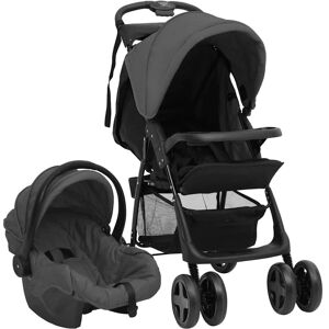 vidaXL Kinderwagen 3-in-1 dunkelgrau und schwarz Stahl - Baby Kinderwagen vidaXL Kinderwagen 3-in-1 dunkelgrau und schwarz Stahl - Baby Kinderwagen