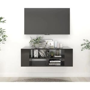 vidaXL Wall-Mounted TV Cabinet High Gloss Black - 102x35x35 cm - Living Room vidaXL Wall-Mounted TV Cabinet High Gloss Black - 102x35x35 cm - Living Room