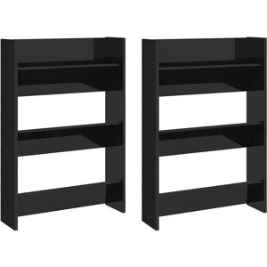 vidaXL Wall Shoe Cabinets 2 pcs High Gloss Black 60x18x90cm - Wall Shoe Cabinets vidaXL Wall Shoe Cabinets 2 pcs High Gloss Black 60x18x90cm - Wall Shoe Cabinets