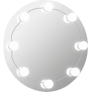 vidaXL Wall Mirror with LED Lights Round Glass Wall-Mounted Makeup Mirror vidaXL Wall Mirror with LED Lights Round Glass Wall-Mounted Makeup Mirror