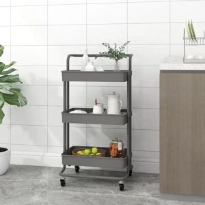 vidaXL 3-Tier Kitchen Trolley Grey Iron and ABS - Kitchen Trolley vidaXL 3-Tier Kitchen Trolley Grey Iron and ABS - Kitchen Trolley