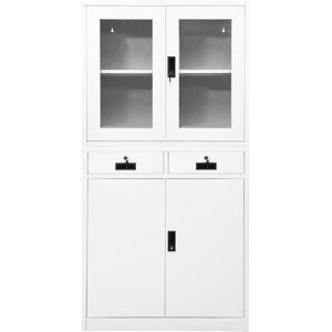 vidaXL White Steel Tempered Glass Office Cabinet - Office Storage Furniture vidaXL White Steel Tempered Glass Office Cabinet - Office Storage Furniture
