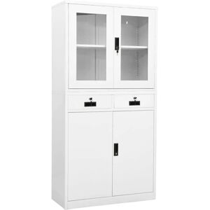vidaXL White Steel Tempered Glass Office Cabinet - Office Storage Furniture vidaXL White Steel Tempered Glass Office Cabinet - Office Storage Furniture