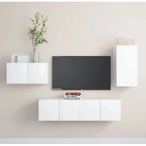 vidaXL 3078677 Wall-mounted TV Cabinet Set - White, 4 Pieces vidaXL 3078677 Wall-mounted TV Cabinet Set - White, 4 Pieces