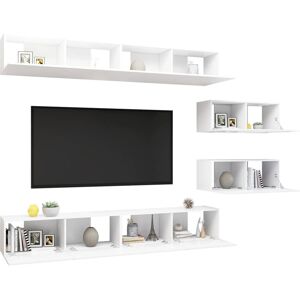 vidaXL White 6-Piece Wall-Mounted TV Cabinet Set - TV Furniture vidaXL White 6-Piece Wall-Mounted TV Cabinet Set - TV Furniture