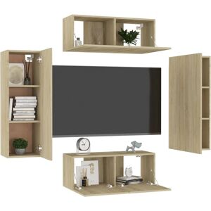 vidaXL Wall-Mounted Sonoma Oak 4-Piece TV Cabinet Set vidaXL Wall-Mounted Sonoma Oak 4-Piece TV Cabinet Set