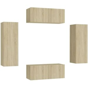 vidaXL Wall-Mounted Sonoma Oak 4-Piece TV Cabinet Set vidaXL Wall-Mounted Sonoma Oak 4-Piece TV Cabinet Set