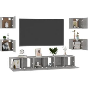 vidaXL 7-Piece Grey Wall-Mounted TV Cabinet - TV Furniture vidaXL 7-Piece Grey Wall-Mounted TV Cabinet - TV Furniture