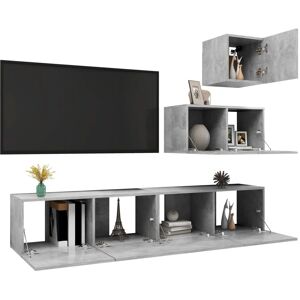 vidaXL 4 Piece TV Cabinet Set Concrete Grey Engineered Wood - TV Cabinet Set vidaXL 4 Piece TV Cabinet Set Concrete Grey Engineered Wood - TV Cabinet Set
