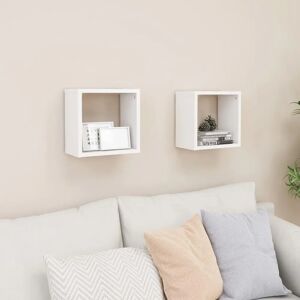 vidaXL White Engineered Wood Wall Cube Shelves Set Of 2 - Wall Shelves vidaXL White Engineered Wood Wall Cube Shelves Set Of 2 - Wall Shelves