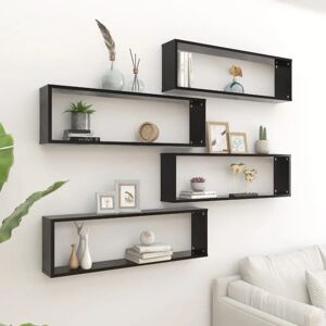 vidaXL Wall Cube Shelves - Black - 4 pcs - 100x15x30 cm - Wall Shelves vidaXL Wall Cube Shelves - Black - 4 pcs - 100x15x30 cm - Wall Shelves