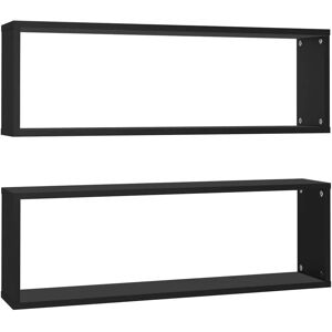 vidaXL 2x Wall Cube Shelves Black Chipboard Storage Hanging Floating Shelf - Wall Shelves vidaXL 2x Wall Cube Shelves Black Chipboard Storage Hanging Floating Shelf - Wall Shelves