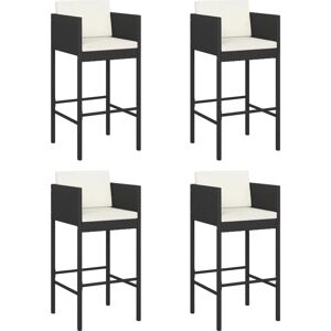 vidaXL Black Poly Rattan 4x Bar Stools Cushions Outdoor Lounge Set Chair vidaXL Black Poly Rattan 4x Bar Stools Cushions Outdoor Lounge Set Chair