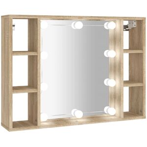 vidaXL Sonoma oak LED Wall-mounted Mirror Cabinet with 3 Compartments vidaXL Sonoma oak LED Wall-mounted Mirror Cabinet with 3 Compartments