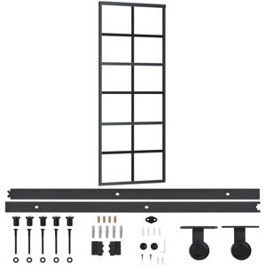 vidaXL Schuifdeur met hardware set ESG glas & aluminium - 76x205 cm - Schuifdeur vidaXL Schuifdeur met hardware set ESG glas & aluminium - 76x205 cm - Schuifdeur