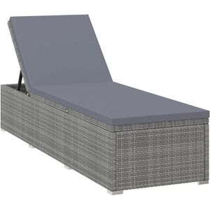 vidaXL Sun Lounger with Dark Grey Cushion Poly Rattan Grey Patio Lounge Bed vidaXL Sun Lounger with Dark Grey Cushion Poly Rattan Grey Patio Lounge Bed