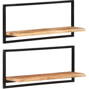 vidaXL Wall Shelf Set 80x25x35 cm Solid Acacia and Steel - Wall Shelf Set vidaXL Wall Shelf Set 80x25x35 cm Solid Acacia and Steel - Wall Shelf Set