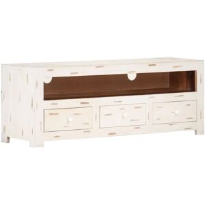 vidaXL White Solid Wood Acacia TV Cabinet - TV Cabinet vidaXL White Solid Wood Acacia TV Cabinet - TV Cabinet