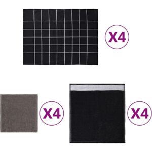 vidaXL 12 pcs. Towel Set Black Cotton - Towel Set vidaXL 12 pcs. Towel Set Black Cotton - Towel Set