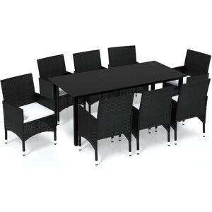 vidaXL Gartentisch-Set - Schwarz, 9 Stück, Rattan & Glas vidaXL Gartentisch-Set - Schwarz, 9 Stück, Rattan & Glas