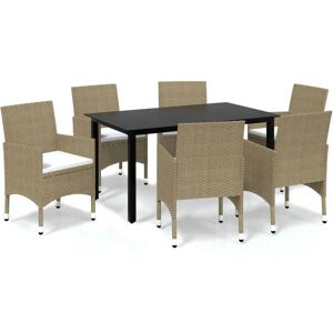 vidaXL Garten Esstisch-Set mit Polstern - Wetterfester PE Rattan, 6 Stühle vidaXL Garten Esstisch-Set mit Polstern - Wetterfester PE Rattan, 6 Stühle