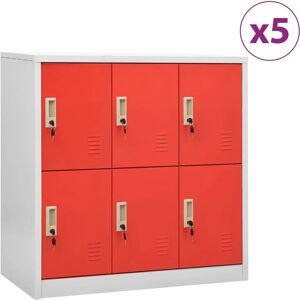 vidaXL 5x Locker Cabinets Light Grey and Red Steel Office Storage Side Cabinet - Locker Cabinets vidaXL 5x Locker Cabinets Light Grey and Red Steel Office Storage Side Cabinet - Locker Cabinets