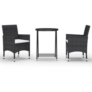 Vidaxl Black Garden Bistro Set 3 pcs Rattan Glass Table Vidaxl Black Garden Bistro Set 3 pcs Rattan Glass Table