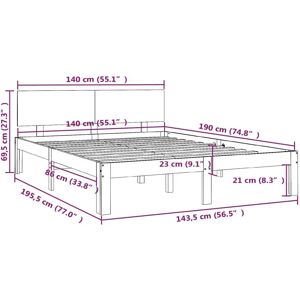 vidaXL Bed Frame 140x190 cm - Solid Pine Wood vidaXL Bed Frame 140x190 cm - Solid Pine Wood